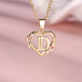 A-Z Letter Flower Pendant Necklace Yellow Gold Color Wedding Jewelry Women