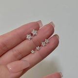 Real 925 Sterling Star Stud Earrings for Women Geometric Zircon Fine Jewelry