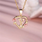 A-Z Letter Flower Pendant Necklace Yellow Gold Color Wedding Jewelry Women