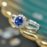 Luxry Oval Blue Wedding Ring Anniversary Women Engagement Jewelry