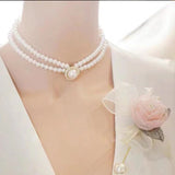 Vintage Pearl Double Layer Necklace Earrings Women Wedding Jewelry