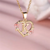 A-Z Letter Flower Pendant Necklace Yellow Gold Color Wedding Jewelry Women