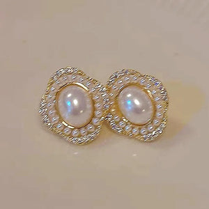 Genuine Pearl Stud Earrings Gold for Women Wedding Engagement  Jewelry