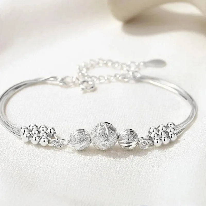 Multilayer Silver Beads Bracelets For Women Luxury Wedding Jewelery