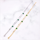 2 Layer Embedded Zircon Green Crystal Wedding Square Chain Anklet For Women Jewelry