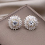 Luxury Round Zircon Earrings 14K Gold Party Women Jewelry