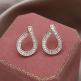 Luxury Round Zircon Earrings 14K Gold Party Women Jewelry