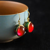 Natural Carnelian Antique Gold Rings for Women Flower Enamel Jewelry