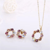 3pcs Circle Diamond Gold Necklace Earrings Set Ladies Celebrity Women Jewelry