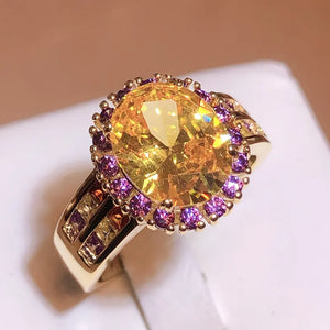 Oval Cut Citrine Art Deco Ring Yellow Gold For Women Jewelry Wedding