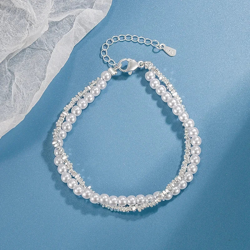 Multilayer Silver Beads Bracelets For Women Luxury Wedding Jewelery