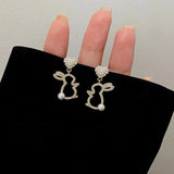 Hollow Animal Rabbit Drop Earrings for Women Pearl Heart Party Jewelry
