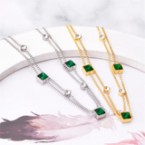 2 Layer Embedded Zircon Green Crystal Wedding Square Chain Anklet For Women Jewelry