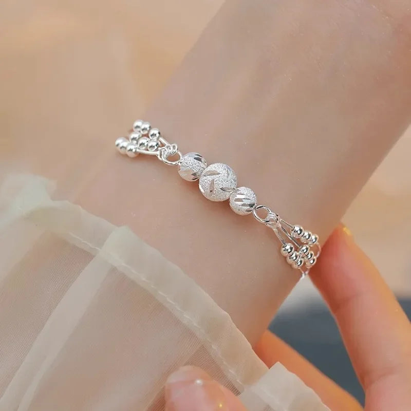Multilayer Silver Beads Bracelets For Women Luxury Wedding Jewelery