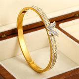 Zircon Heart Bamboo Bangle Bracelet for Women Wedding Jewelry