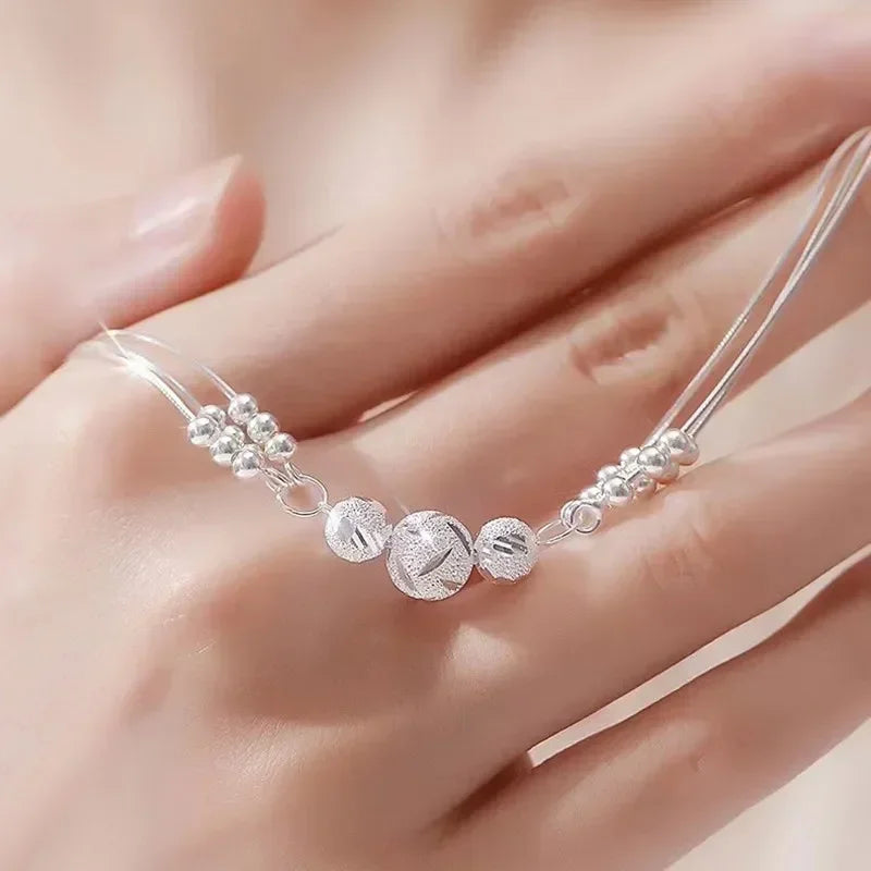 Multilayer Silver Beads Bracelets For Women Luxury Wedding Jewelery