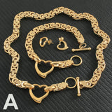 Classic Gold Jewelry Sets Necklace Bracelet Heart Earrings For Woman