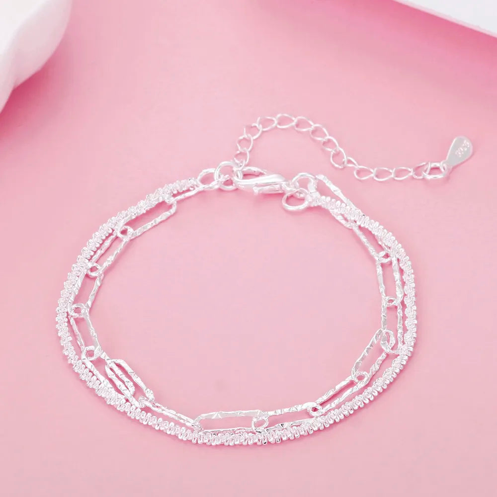 Silver Chain Solid Bracelet for Women Charm Party Gift Wedding Jewelry