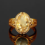 Oval Cut Citrine Art Deco Ring Yellow Gold For Women Jewelry Wedding