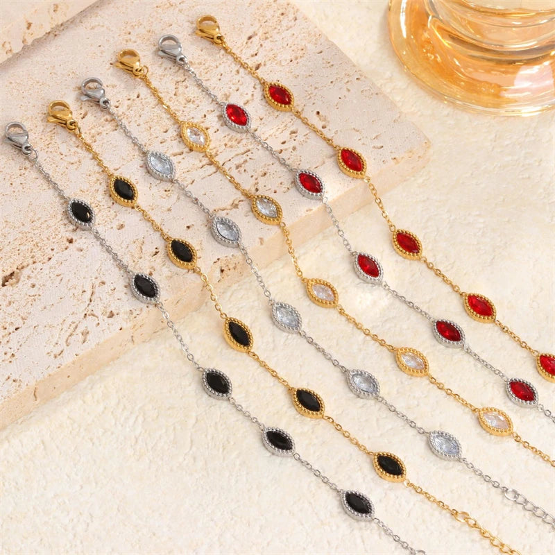 Eye Shape Zircon Jewelry Set 18K Gold Charm Chain Women Bracelets