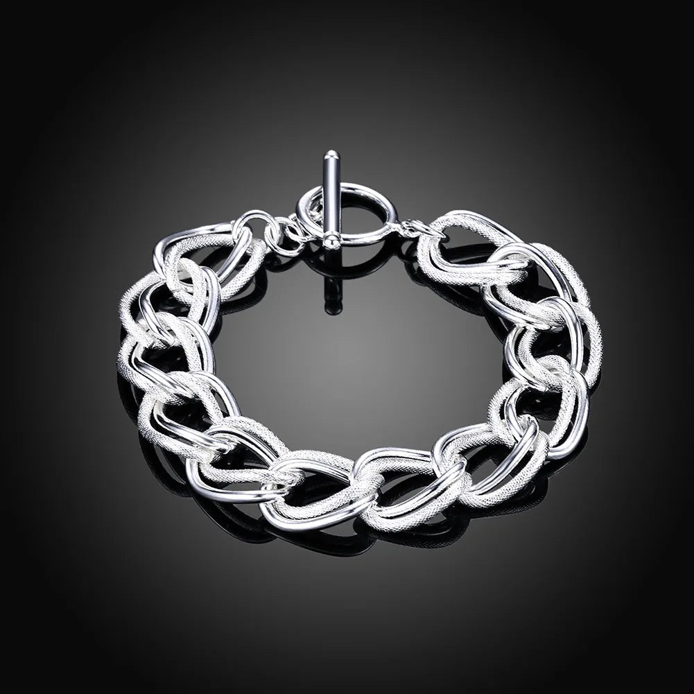 Silver Chain Solid Bracelet for Women Charm Party Gift Wedding Jewelry
