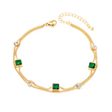 2 Layer Embedded Zircon Green Crystal Wedding Square Chain Anklet For Women Jewelry