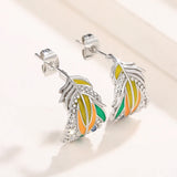 Colorful Enamel Feather Earrings for Women Exquisite Wedding Jewelry