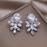 Luxury Round Zircon Earrings 14K Gold Party Women Jewelry