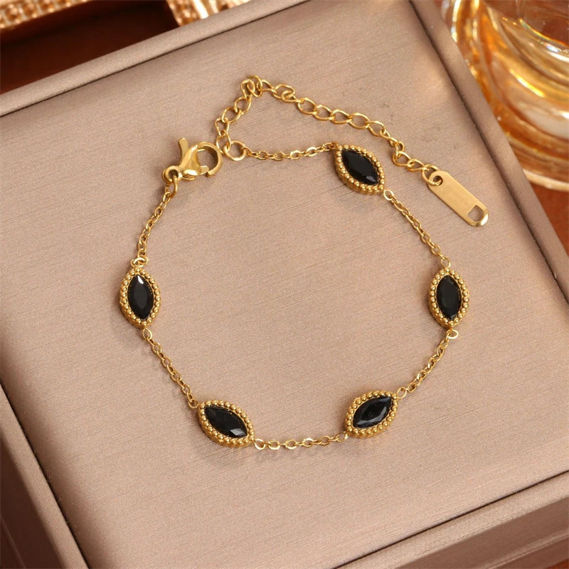 Eye Shape Zircon Jewelry Set 18K Gold Charm Chain Women Bracelets