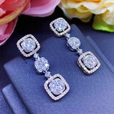 Short Drop Earrings with Flower Topaz Diamond for Women Eye Catching Party Wedding Jewelry - Genuine - Gemstone