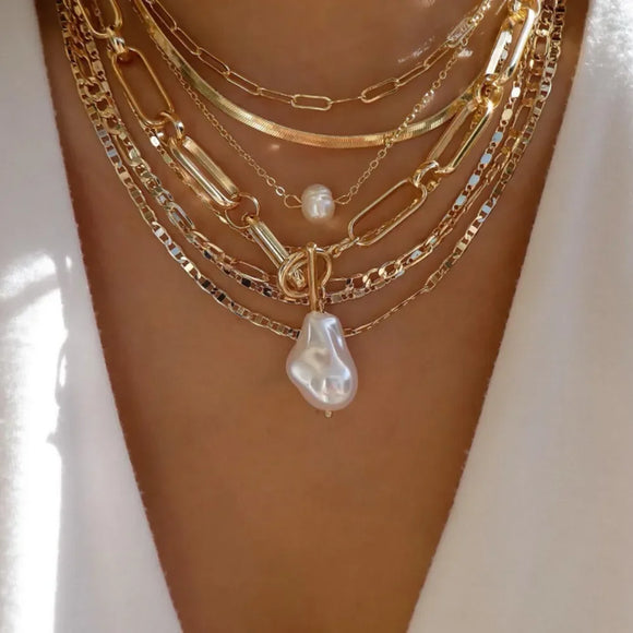 Vintage Multi-Layer Boho Necklace Gold For Women Pearl Pendant Jewelry