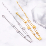 2 Layer Embedded Zircon Green Crystal Wedding Square Chain Anklet For Women Jewelry