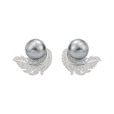 Feather wrapped up Pearl Stud Earrings for Women Bride Wedding Jewelry