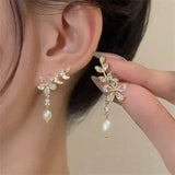 Luxury Zircon Water Drop Earrings for Women Opal Flower Jewelry