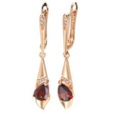 Red Natural Zircon Gold Dangle Earrings For Women Wedding Jewelry