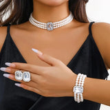 Multilayer Pearl Chain Necklace Bracelet Set for Women Wedding Jewelry Set