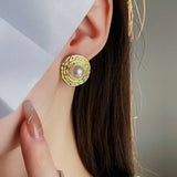 Baroque Pearl Round Stud Earring for Women Gold  Jewelry