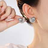 Feather wrapped up Pearl Stud Earrings for Women Bride Wedding Jewelry