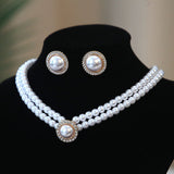 Vintage Pearl Double Layer Necklace Earrings Women Wedding Jewelry