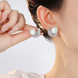 Feather wrapped up Pearl Stud Earrings for Women Bride Wedding Jewelry