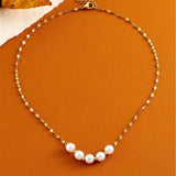 Beading Charm Chain Necklace Women 18K Gold Jewelry Pearls