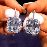 Short Drop Earrings with Flower Topaz Diamond for Women Eye Catching Party Wedding Jewelry - Genuine - Gemstone