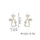 Hollow Animal Rabbit Drop Earrings for Women Pearl Heart Party Jewelry