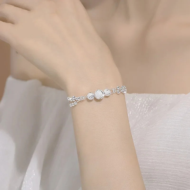 Multilayer Silver Beads Bracelets For Women Luxury Wedding Jewelery