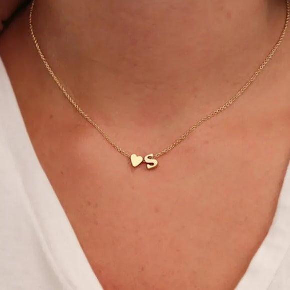 Tiny  Initial Letter Name Necklace Gold Heart Women Pendant Jewelry Gift