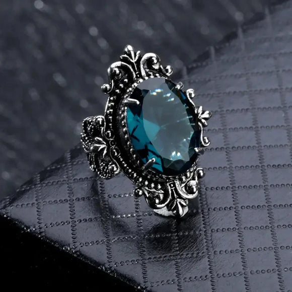 Vintage Oval Blue Women Ring Retro for Party Anniversary Gift New Jewelry