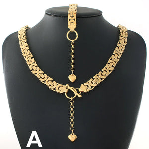 Classic Gold Jewelry Sets Necklace Bracelet Heart Earrings For Woman