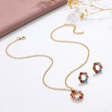 3pcs Circle Diamond Gold Necklace Earrings Set Ladies Celebrity Women Jewelry