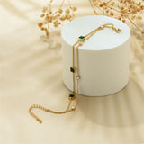 2 Layer Embedded Zircon Green Crystal Wedding Square Chain Anklet For Women Jewelry