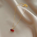 Red Cherry Gold Pendant Necklace For Women Wedding Birthday Gifts Jewelry